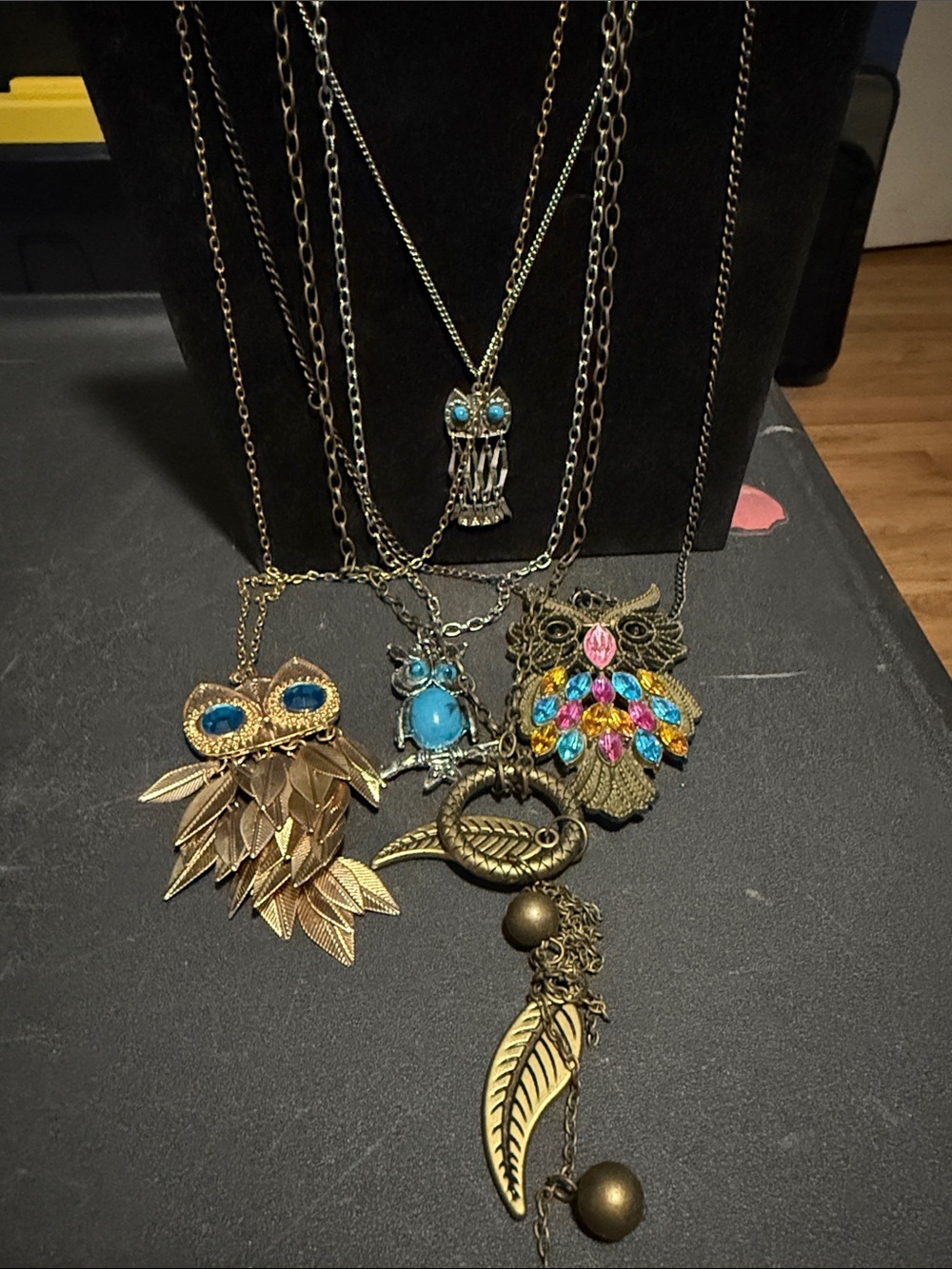 Vintage-Inspired Multicolor & Faux Turquoise Owl Pendant Necklace Set